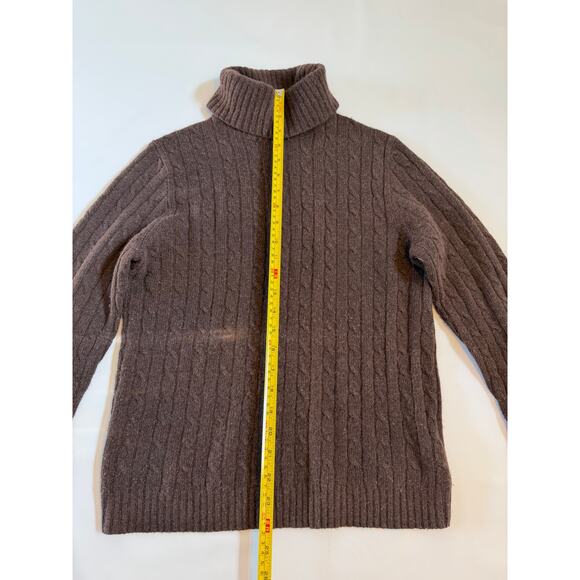J.Crew Cable Knit Turtleneck Sweater Womens Large Chocolate Brown Winter Wool - Picture 4 of 15